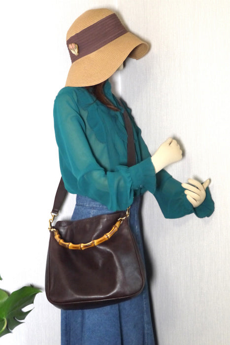 OLD Gucci  ホーボー 2way バンブーバッグ（茶・中）