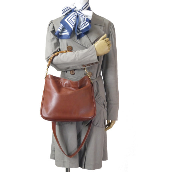 OLD Gucci  ホーボー２Wayバンブーバッグ（キャメル・中）