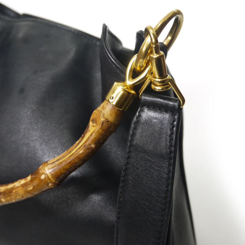 OLD Gucci ホーボー２WAYバンブーバッグ（黒・中）