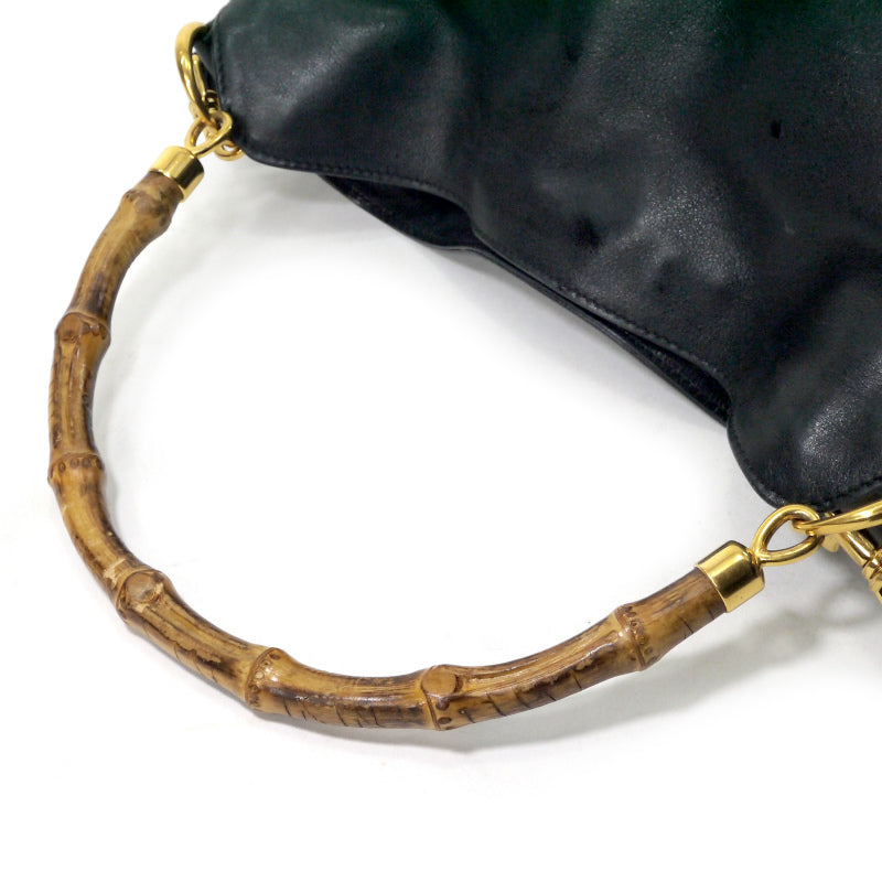 OLD Gucci ホーボー２WAYバンブーバッグ（黒・中）