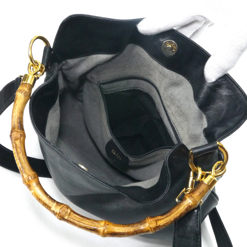 OLD Gucci ホーボー２WAYバンブーバッグ（黒・中）