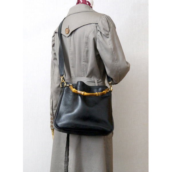OLD Gucci ホーボー２WAYバンブーバッグ（黒・中）