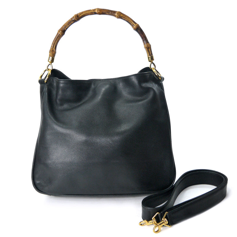 OLD Gucci ホーボー２WAYバンブーバッグ（黒・中）