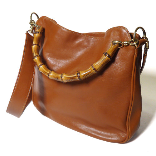 OLD Gucci キャメル　ホーボー２Ｗａｙバンブーバッグ（中）