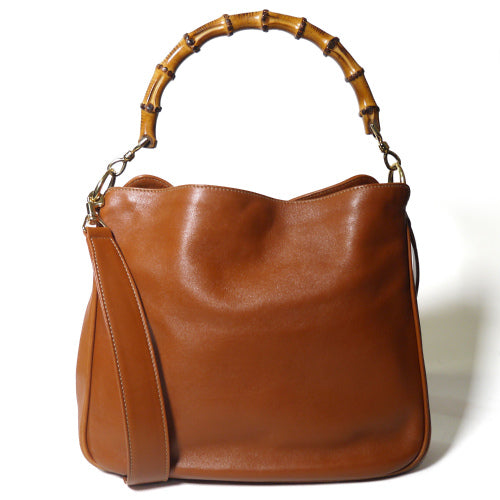 OLD Gucci キャメル　ホーボー２Ｗａｙバンブーバッグ（中）