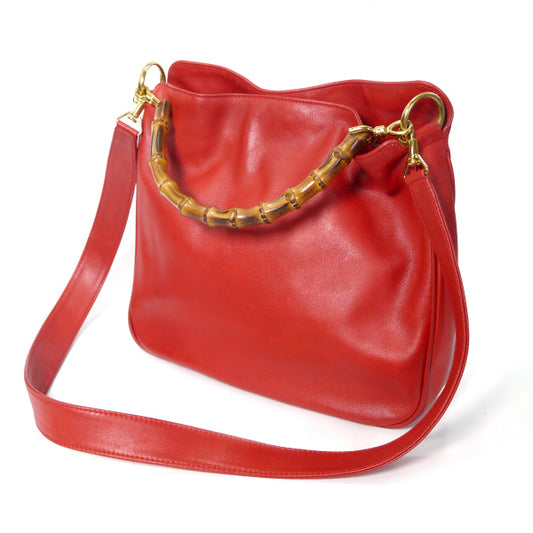 OLD Gucci ホーボー２Wayバンブーバッグ（赤・中）