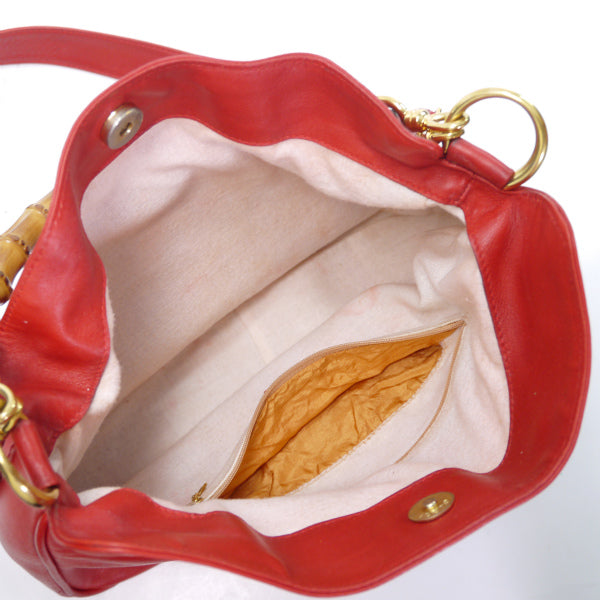 OLD Gucci ホーボー２Wayバンブーバッグ（赤・中）