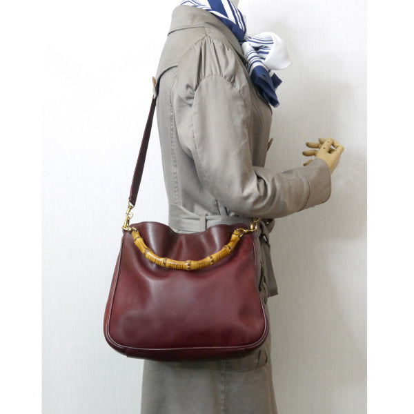 OLD Gucci ホーボー２Wayバンブーバッグ（ボルドー・中）