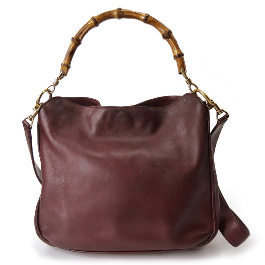 OLD Gucci ホーボー２Wayバンブーバッグ（ボルドー・中）