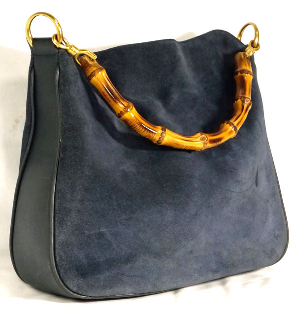 OLD Gucci ＜訳アリ＞スエードバンブーバッグ（紺）