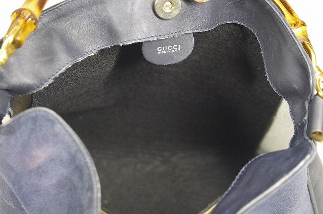 OLD Gucci ＜訳アリ＞スエードバンブーバッグ（紺）