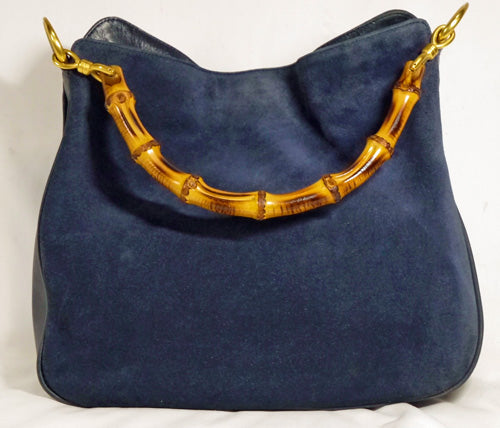 OLD Gucci ＜訳アリ＞スエードバンブーバッグ（紺）
