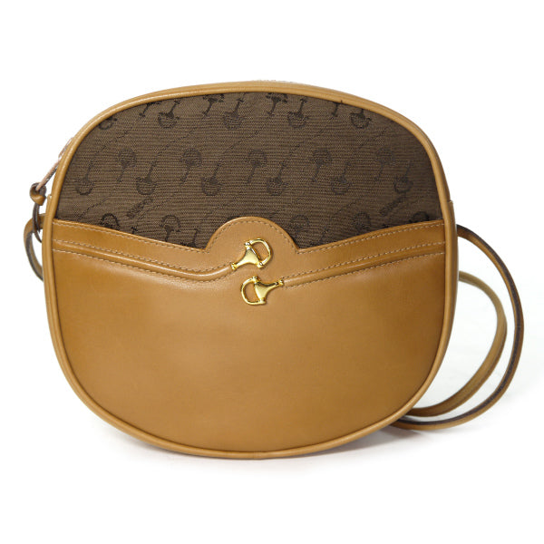OLD Gucci 激レア！ビット柄ジャガード 丸ポシェット（茶）