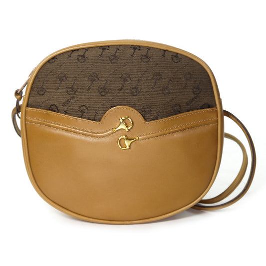 OLD Gucci 激レア！ビット柄ジャガード 丸ポシェット（茶）