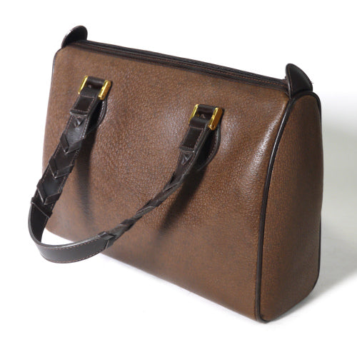 OLD Gucci 網目持ち手ボストン（茶・総皮）