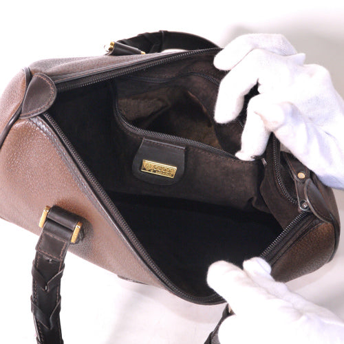 OLD Gucci 網目持ち手ボストン（茶・総皮）