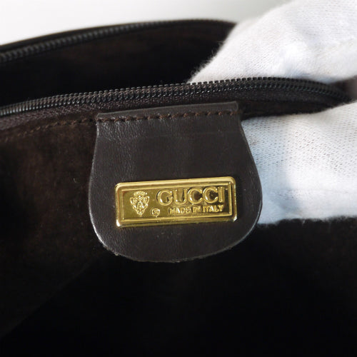OLD Gucci 網目持ち手ボストン（茶・総皮）