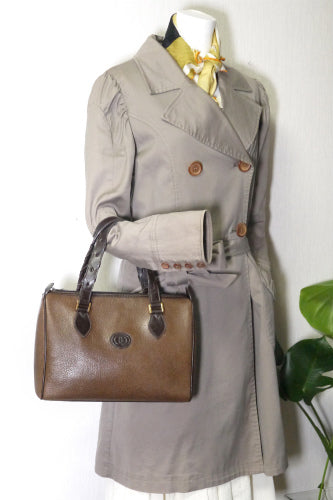 OLD Gucci 網目持ち手ボストン（茶・総皮）