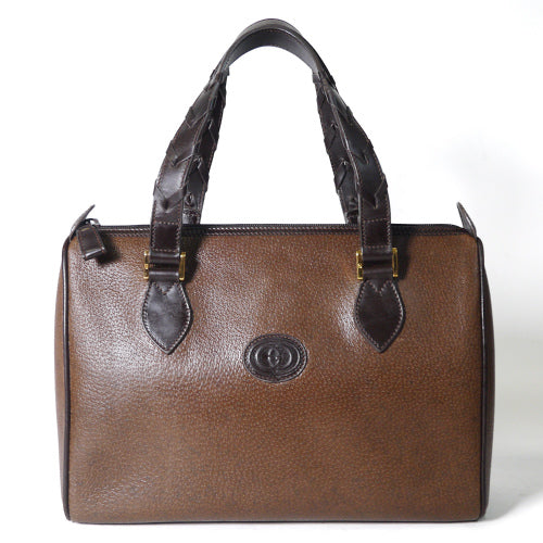 OLD Gucci 網目持ち手ボストン（茶・総皮）