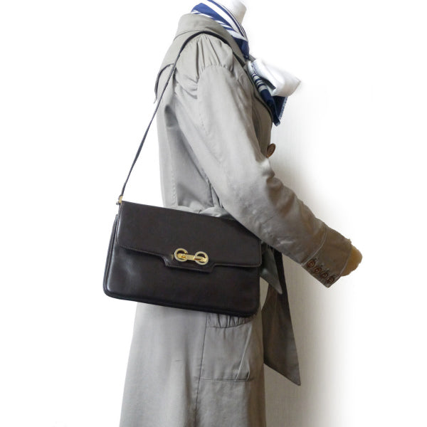 OLD Gucci　2WAY総革G金具ショルダー（濃茶）