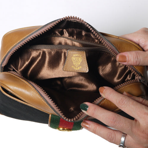 OLD Gucci マイクロGGワンショルダー（黒×キャメル）