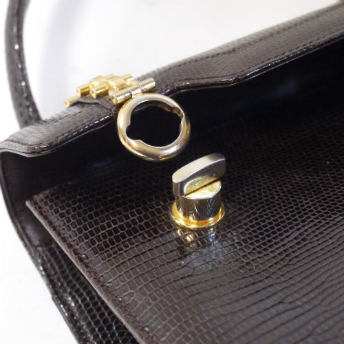 OLD Gucci リザードチェーン付きハンドバッグ（濃茶）