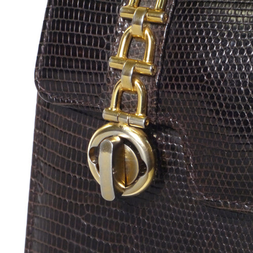OLD Gucci リザードチェーン付きハンドバッグ（濃茶）