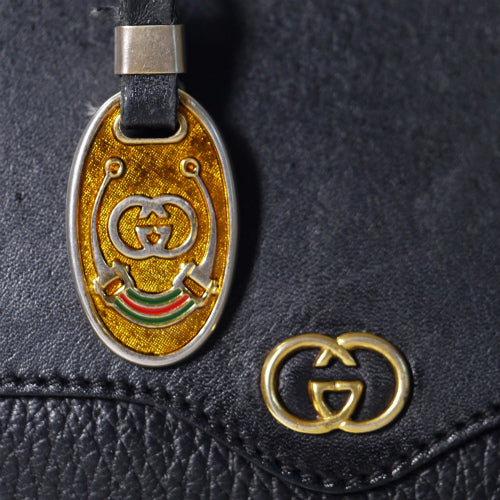 OLD Gucci 2WAY半円総革バッグ（型押し・黒）
