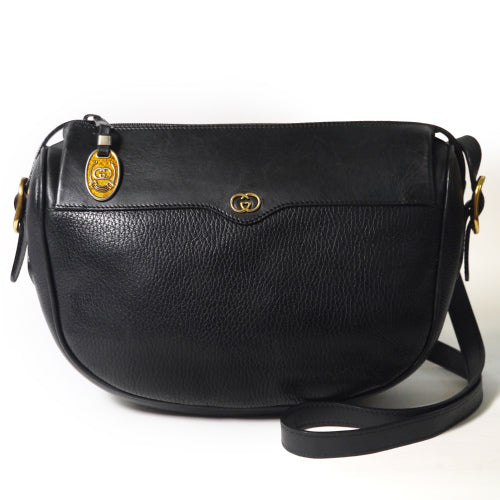OLD Gucci 2WAY半円総革バッグ（型押し・黒）