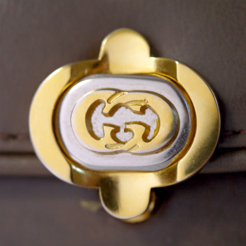 OLD Gucci　＜訳アリ＞総皮３層式ハンドバッグ(モカ)