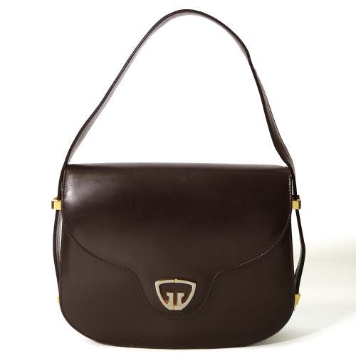OLD Gucci　トライアングルGGショルダー（総革/茶 )