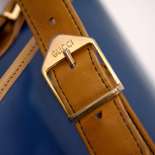 OLD Gucci <訳あり>ツートーン総革ショルダー（青）
