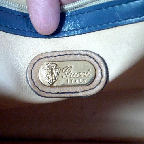 OLD Gucci <訳あり>ツートーン総革ショルダー（青）