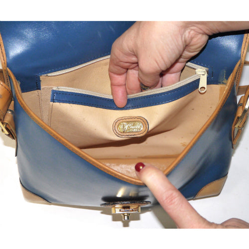 OLD Gucci <訳あり>ツートーン総革ショルダー（青）