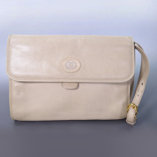 OLD Gucci 型押しレザー2WAYバッグ（ミルクティ）