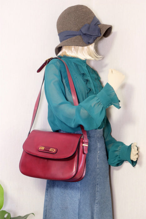 OLD Gucci 丸フォルム総革ショルダー(ボルドー)