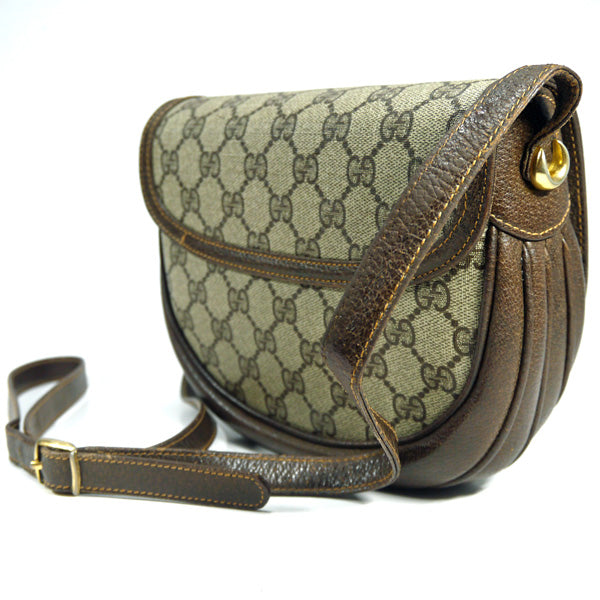 OLD Gucci 70s!筆記体ロゴ シェルポシェット(茶)