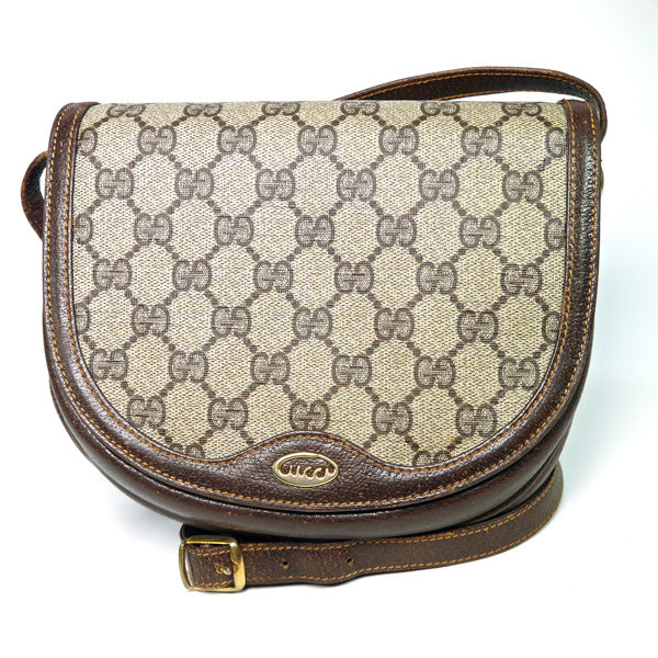 OLD Gucci 70s!筆記体ロゴ シェルポシェット(茶)