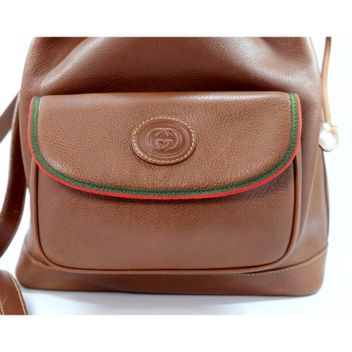 OLD Gucci 大型巾着ショルダー（総革・茶）