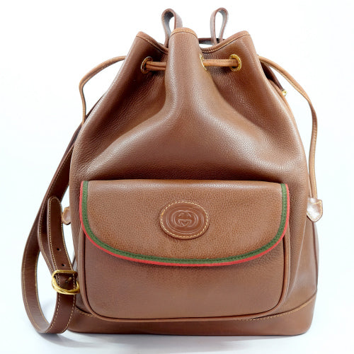 OLD Gucci 大型巾着ショルダー（総革・茶）