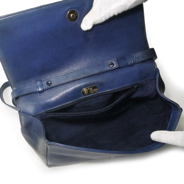 OLD Gucci パイソン×ラムスキン異素材コンビショルダー（紺）