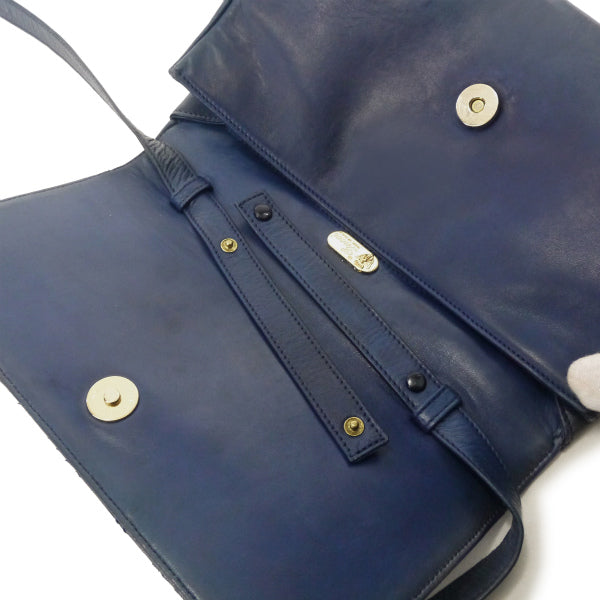 OLD Gucci パイソン×ラムスキン異素材コンビショルダー（紺）