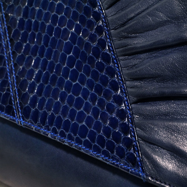 OLD Gucci パイソン×ラムスキン異素材コンビショルダー（紺）