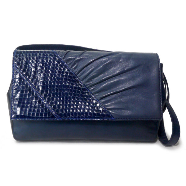 OLD Gucci パイソン×ラムスキン異素材コンビショルダー（紺）