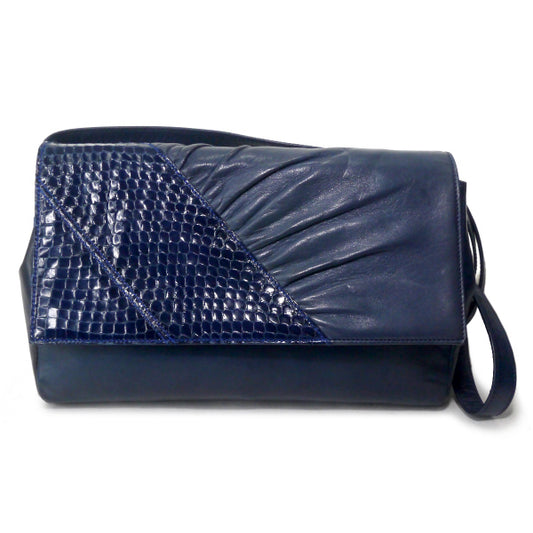 OLD Gucci パイソン×ラムスキン異素材コンビショルダー（紺）