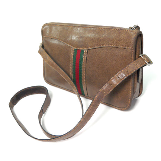 OLD Gucci 筆記体シェリー総革2WAYショルダ−（茶）