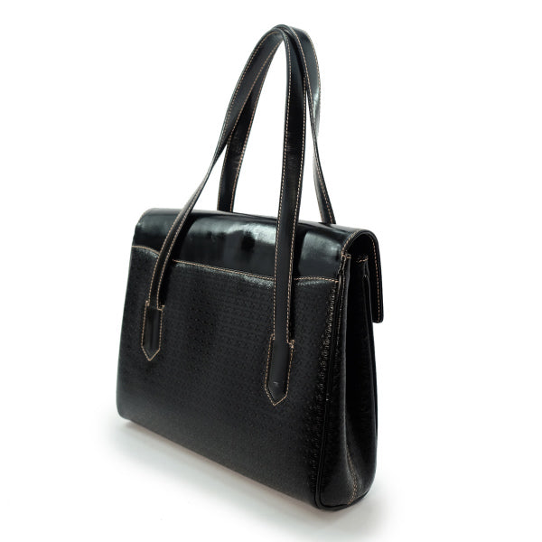 OLD Gucci　総革パテント　GG型押しハンドバッグ（黒）