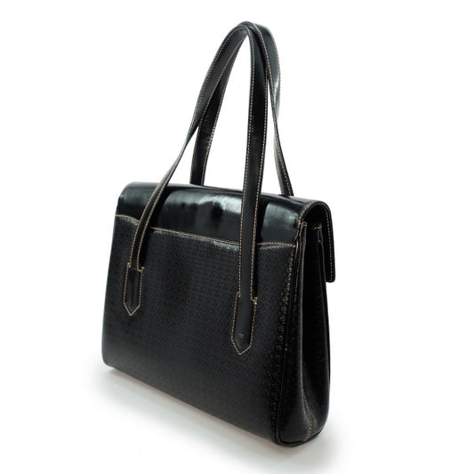 OLD Gucci　総革パテント　GG型押しハンドバッグ（黒）