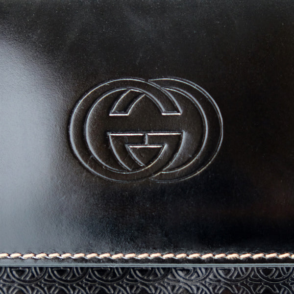 OLD Gucci　総革パテント　GG型押しハンドバッグ（黒）
