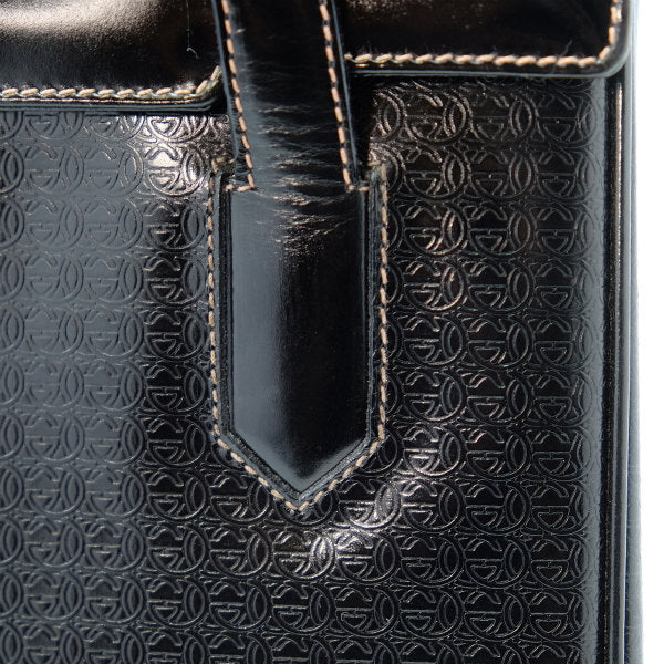 OLD Gucci　総革パテント　GG型押しハンドバッグ（黒）